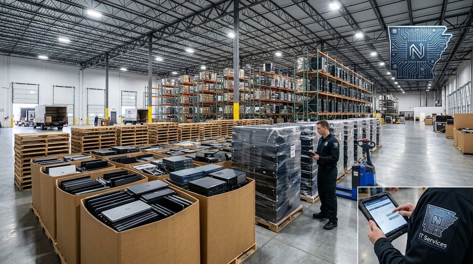 Palletized equipment being scanned at the receiving dock